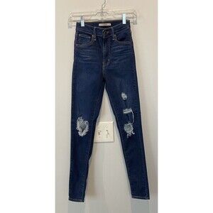 Levis Women's Size 25 Premium Mile High Super Skinny Denim Jeans Blue Distressed